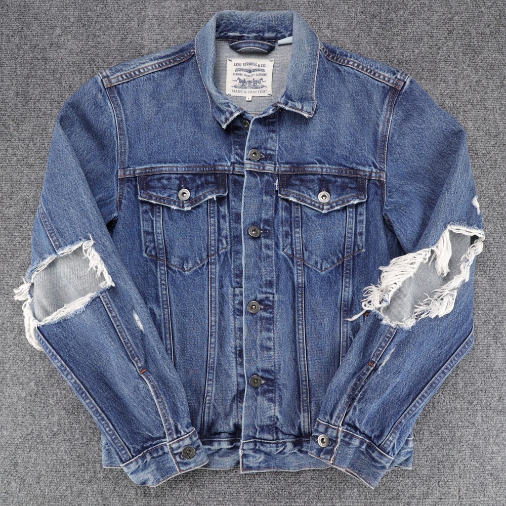 Levis Made & Crafted LMC Buster Womens Distressed Denim Trucker Jacket Blue S